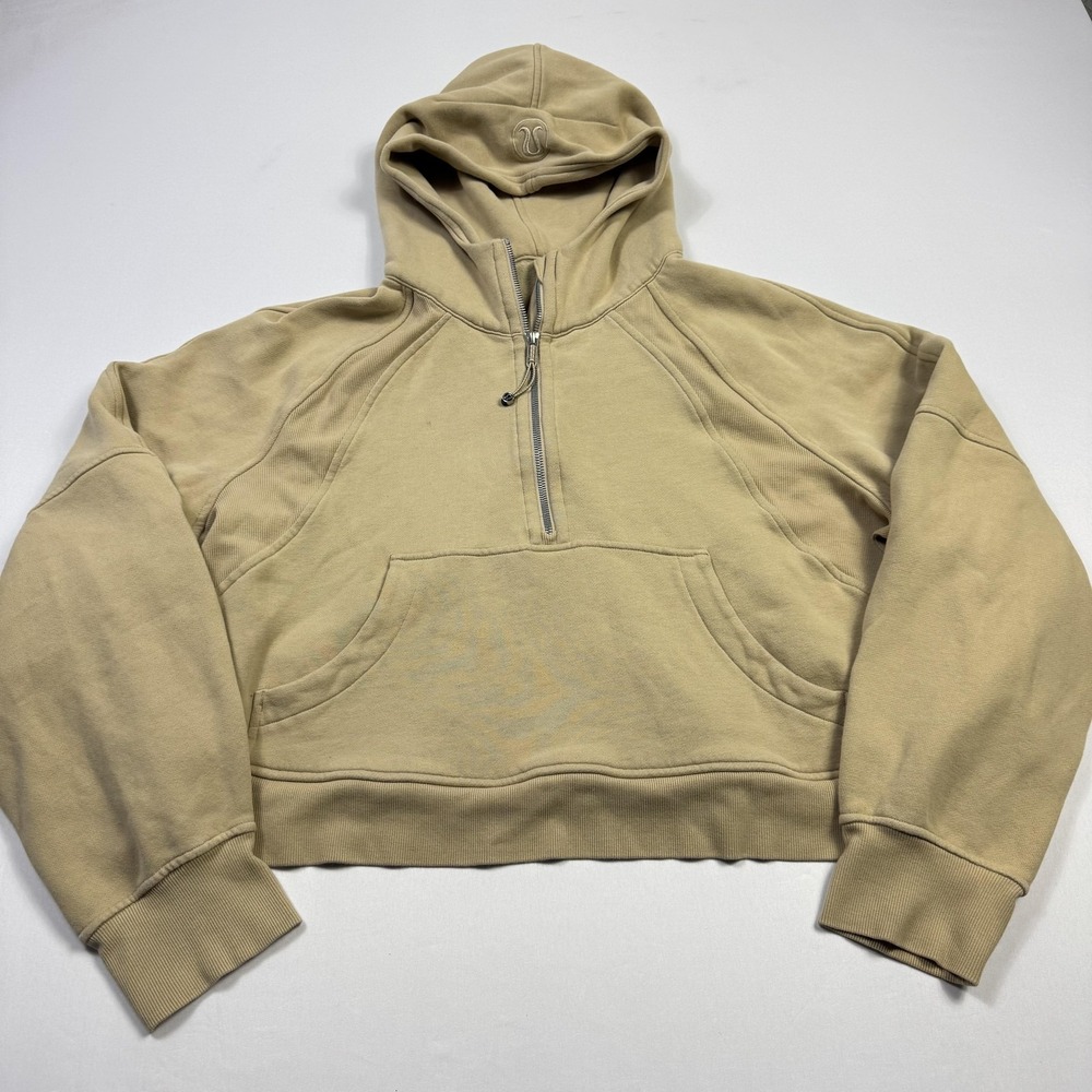 Lululemon Hoodie Womens XL XXL Beige Half Zip Kangaroo Pocket Thumbholes
